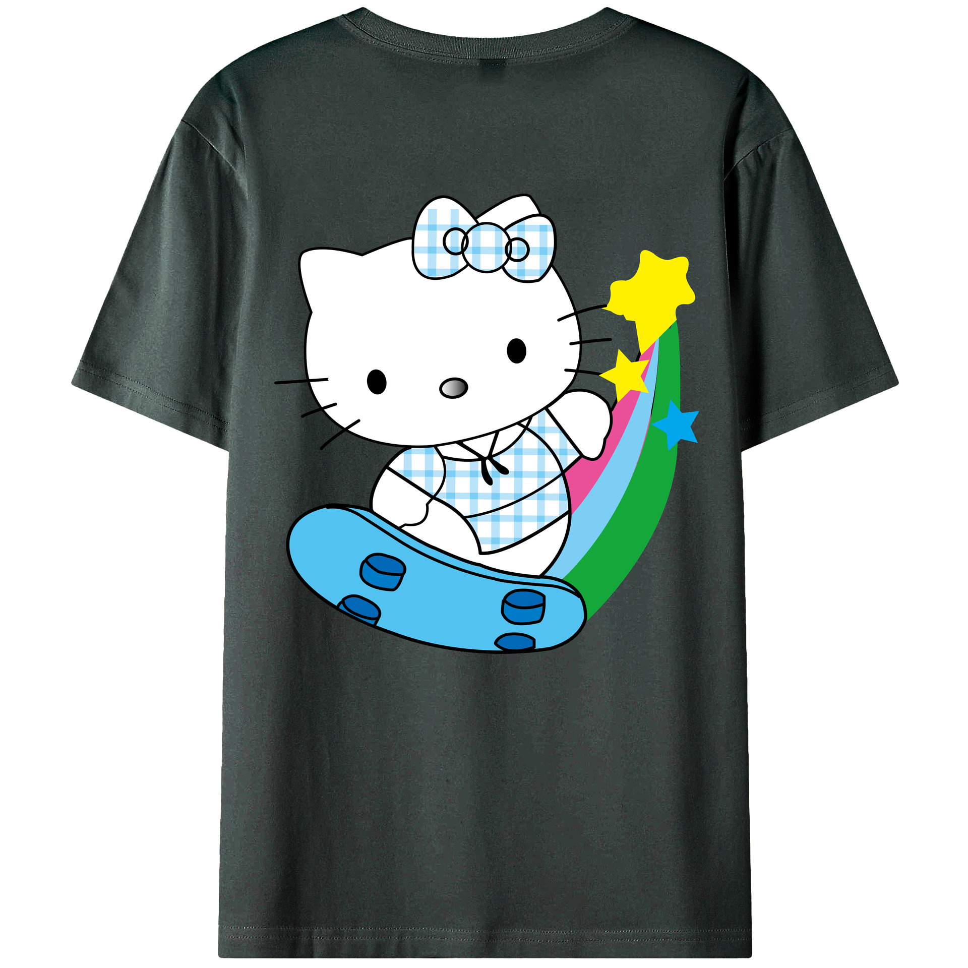 （画像用） Hello Kitty ハローキティ 綿100％ メンズ半袖Tシャツ（バックプリント） 通気性